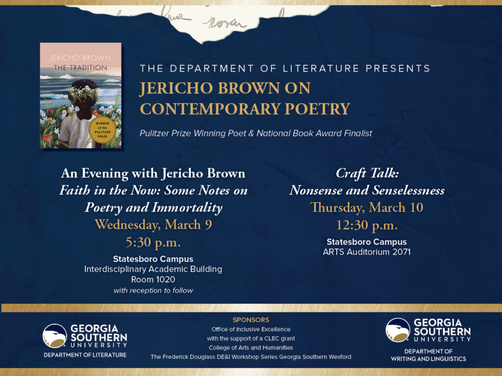 Pulitzer Prize-winning poet Jericho Brown coming to Georgia Southern University March 9-10