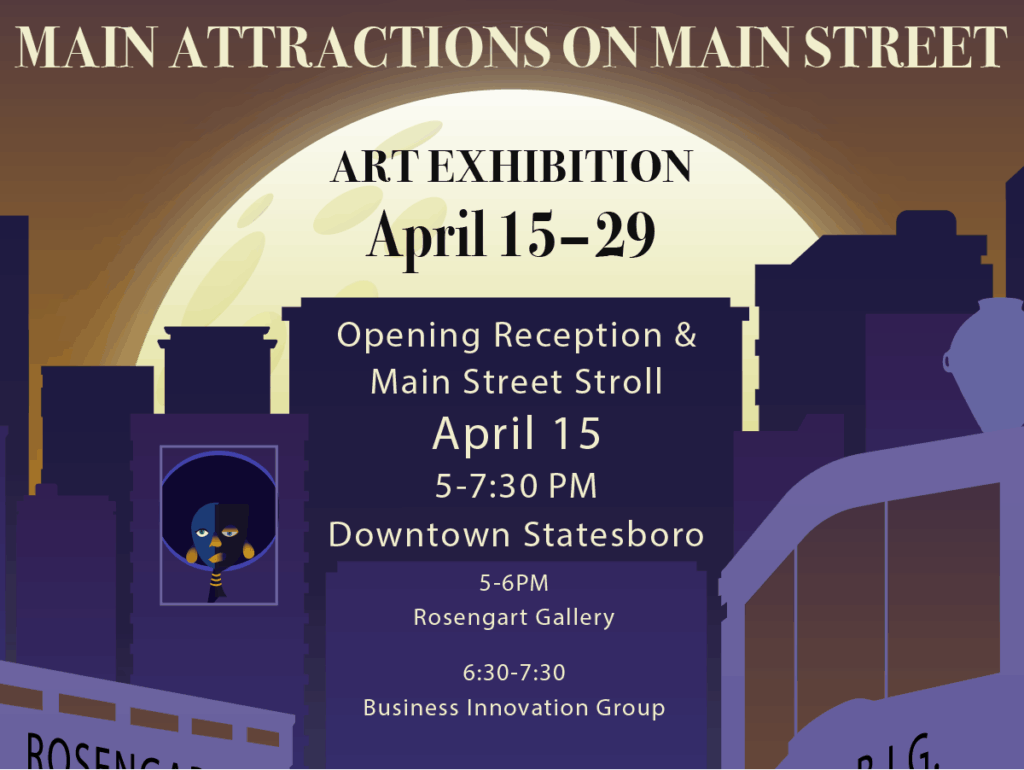 Georgia Southern art students showcasing artwork on Main Street