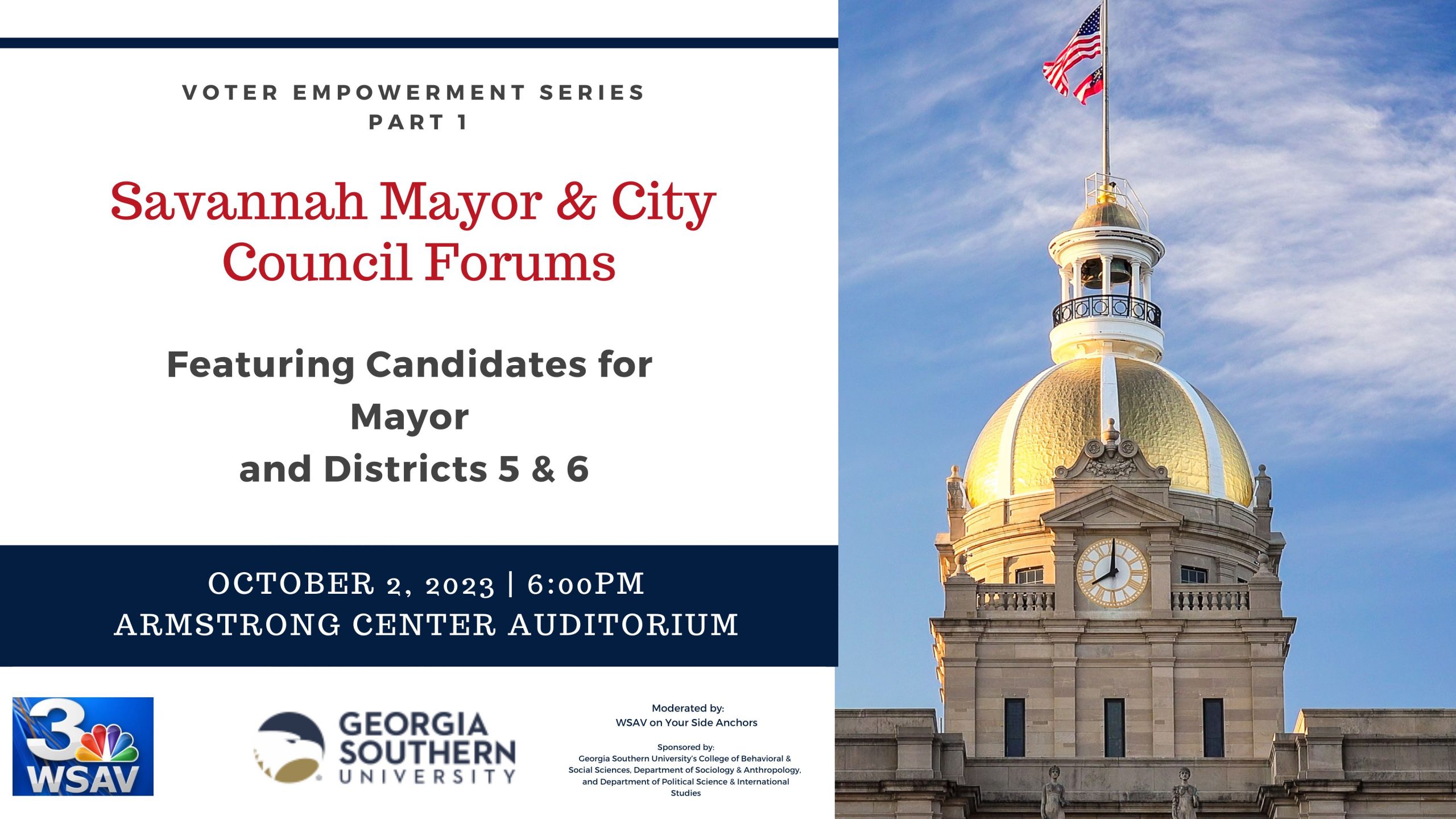 On Oct. 2, the University will host candidates for mayor and city council districts 5 and 6 at 6 p.m. On Oct. 4, the same auditorium will host candidates for city council districts 2, 3 and 4 and the city council at-large seats at 6 p.m.