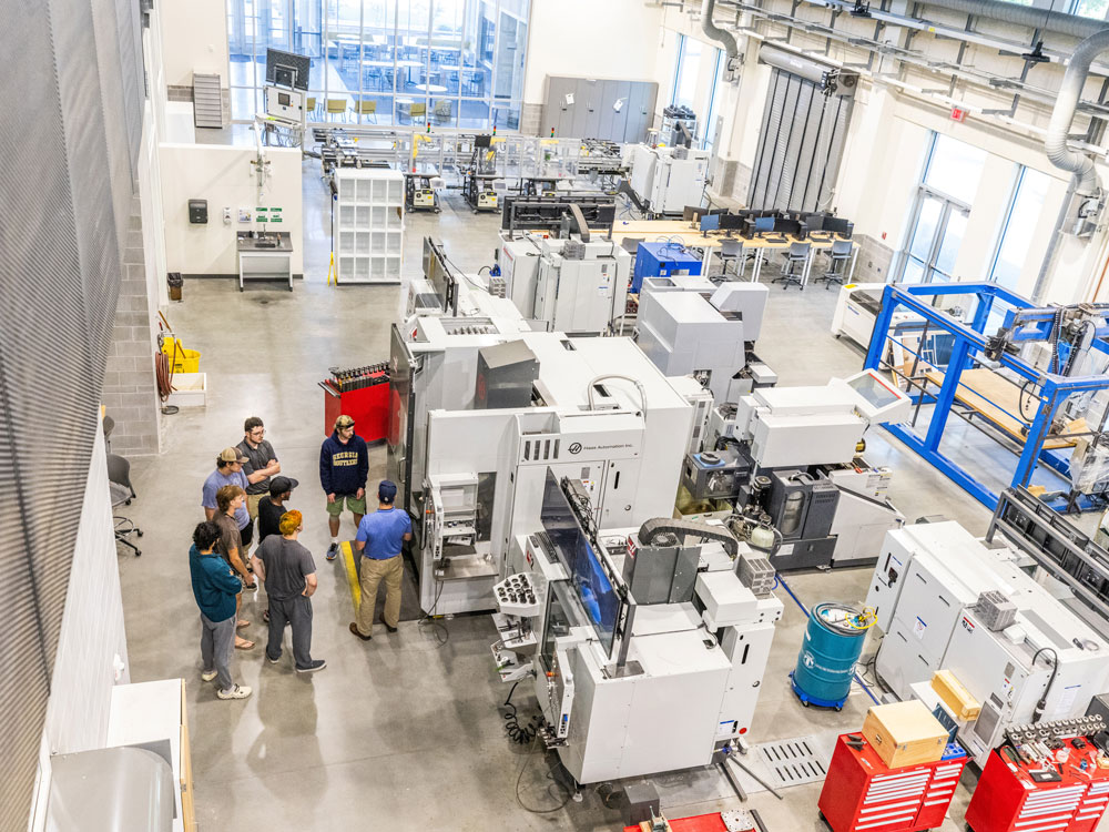 A group of M.S. in Civil Engineering students during an introductory tour of Georgia Southern's facilities and technological capabilities