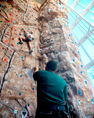 Students climbing on Georgia Southern Recreation's rock climbing wall.