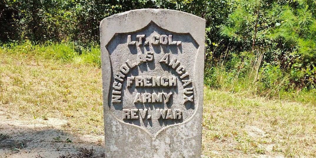 A stone marker bears the name of Revolutionary War hero Nicolas Anciaux